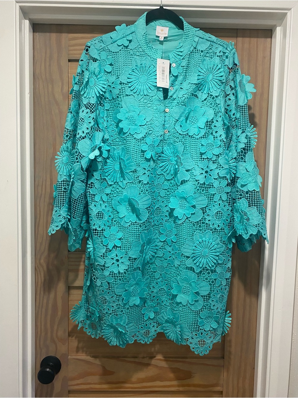 Turquoise 3D Floral Crochet Tunic Dress